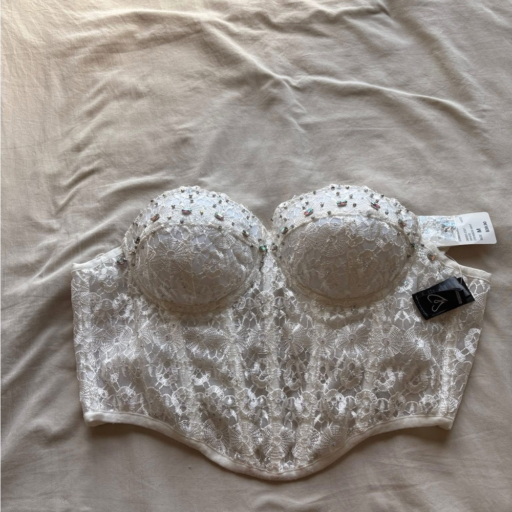 Windsor White Lace Bustier with Gem Accents